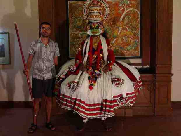 And me with a Kathakali traditional dancer. We attended a show organized for us at the place where we are staying. It takes 3 hours for the dancer to get prepared for the show.